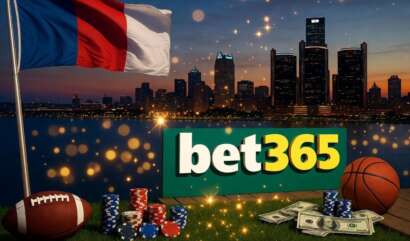 bet365 launches in Michigan 2026 – Detroit skyline with official bet365 logo and sports betting elements