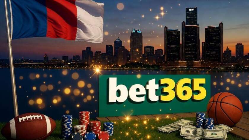 bet365 launches in Michigan 2026 – Detroit skyline with official bet365 logo and sports betting elements
