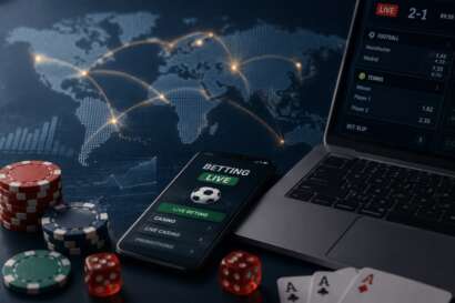 Unregulated online gambling market shown through global betting data and digital casino imagery