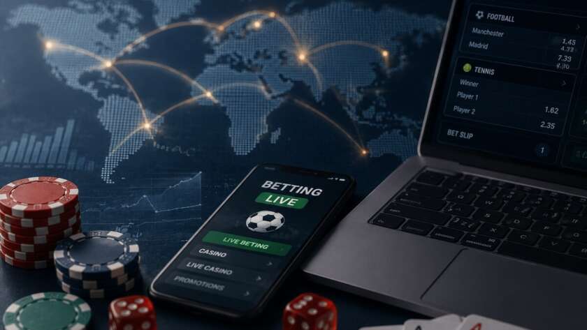 Unregulated online gambling market shown through global betting data and digital casino imagery
