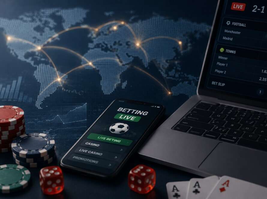 Unregulated online gambling market shown through global betting data and digital casino imagery