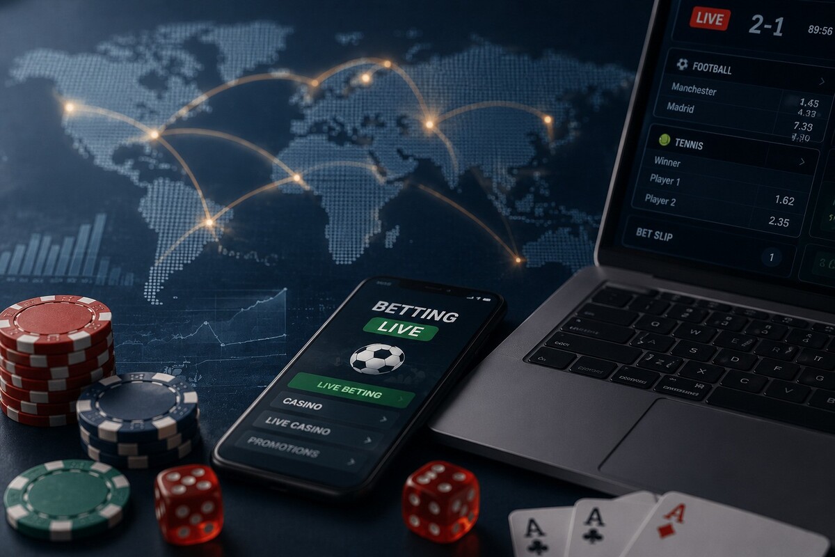 Unregulated online gambling market shown through global betting data and digital casino imagery
