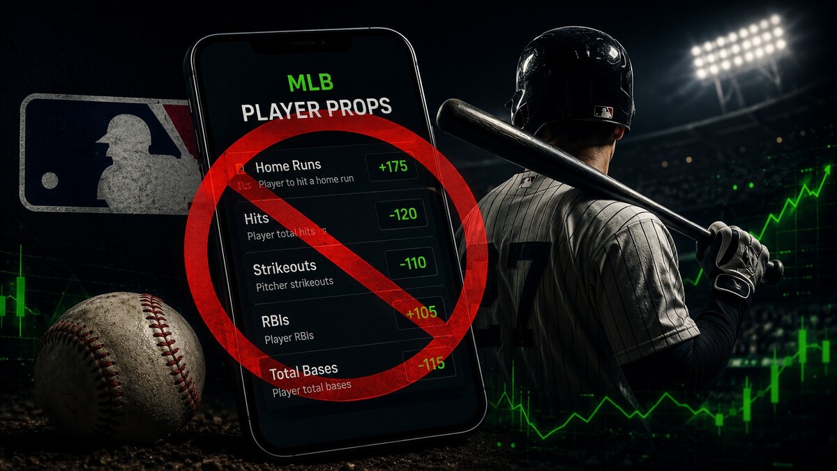 Baseball betting graphic showing a player prop market screen and sportsbook odds movement