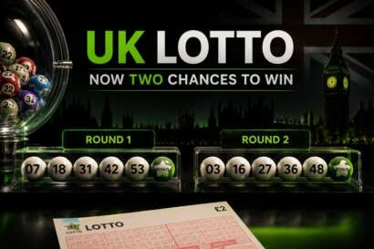 UK Lotto balls showing two draw rounds for the new Lotto two chances per ticket format