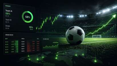 World Cup prediction markets featured image showing a football stadium with trading charts, market odds and neon green Betfinder-style data graphics