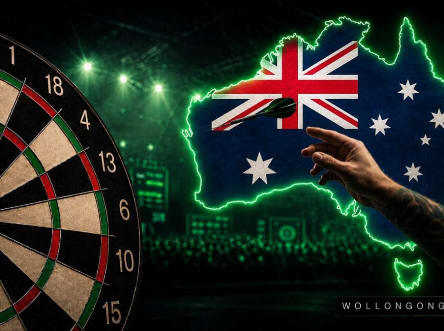 Gerwyn Price throwing at the Australian Darts Masters 2026 in Wollongong