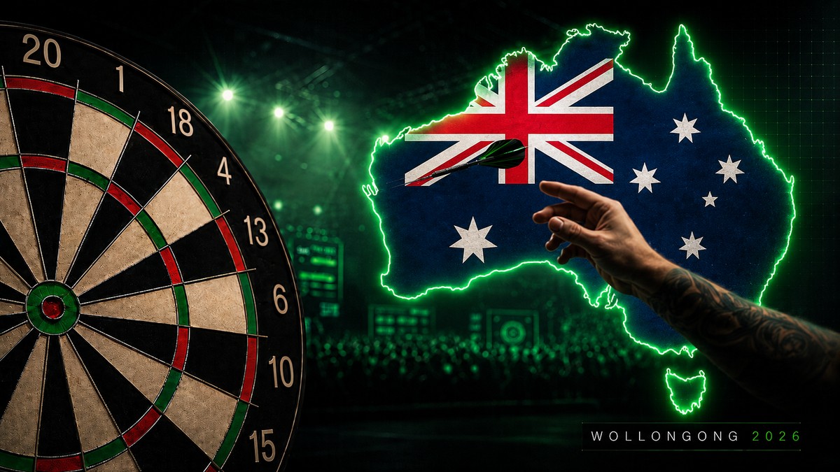 Gerwyn Price throwing at the Australian Darts Masters 2026 in Wollongong