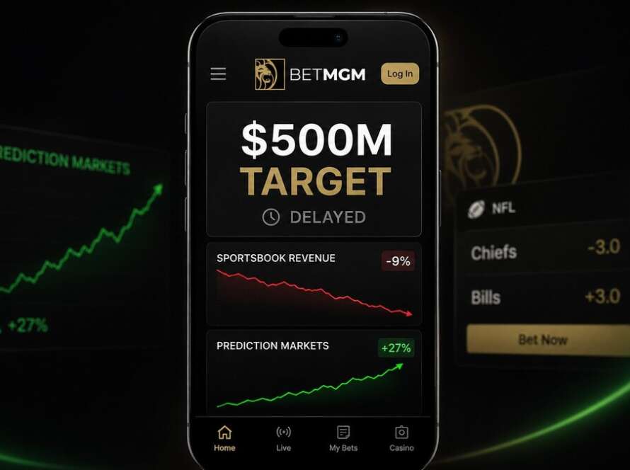 BetMGM featured image showing a delayed $500m target alongside rising prediction markets