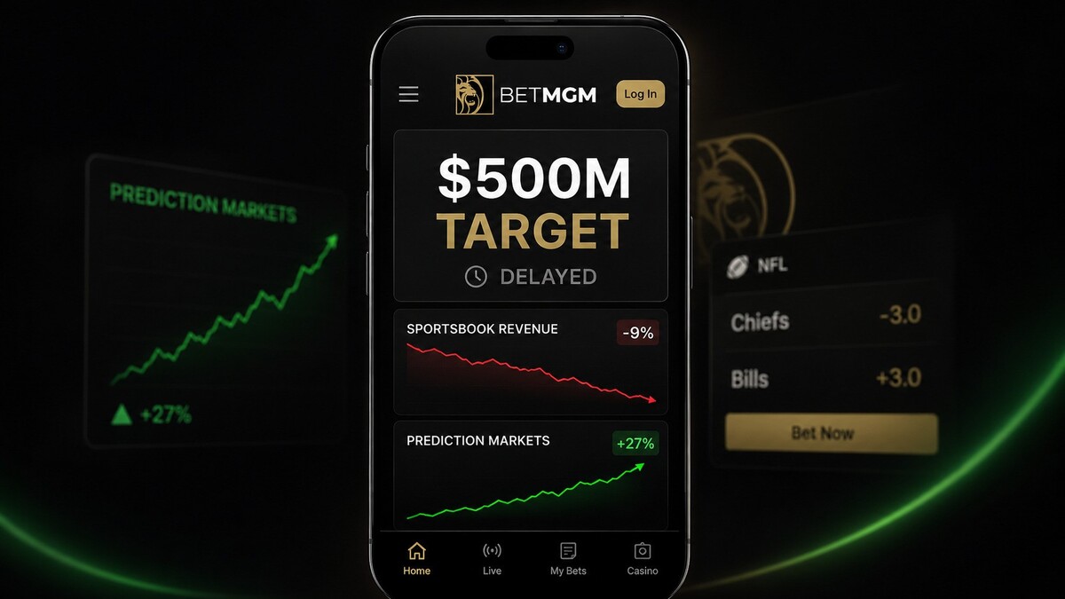 BetMGM featured image showing a delayed $500m target alongside rising prediction markets