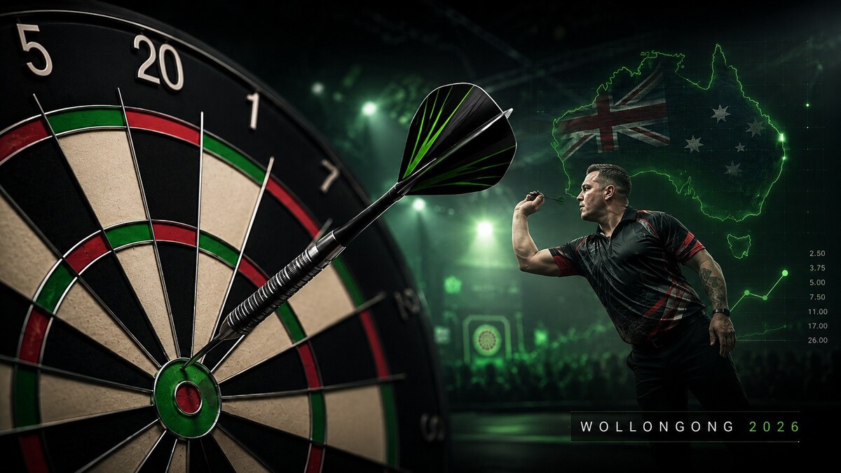 Gerwyn Price throwing at the Australian Darts Masters 2026 in Wollongong