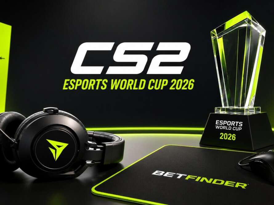 CS2 Esports World Cup 2026 trophy and gaming setup