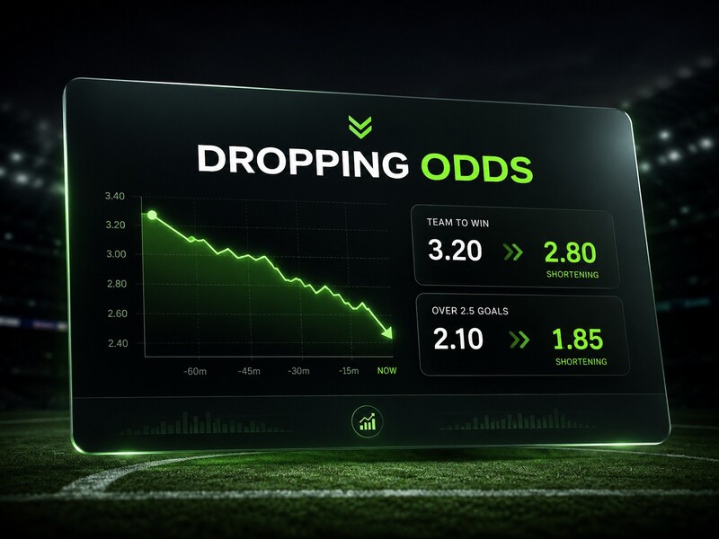 Dropping odds tracker showing sportsbook price movement and shortening betting odds