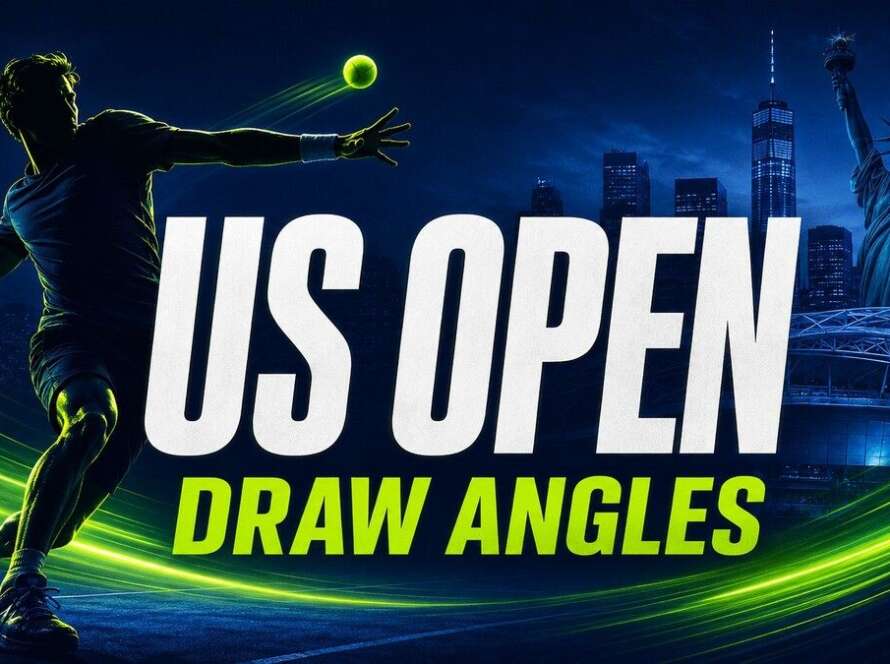 US Open tennis betting angles graphic with a player silhouette, New York skyline and Statue of Liberty