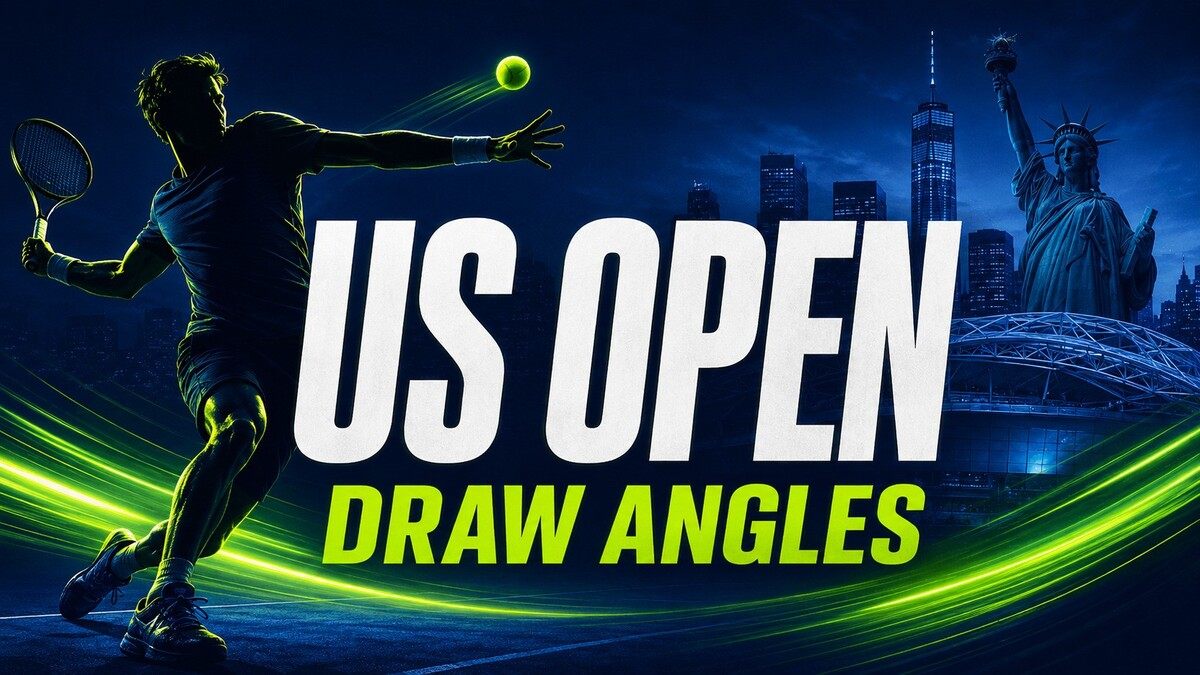 US Open tennis betting angles graphic with a player silhouette, New York skyline and Statue of Liberty